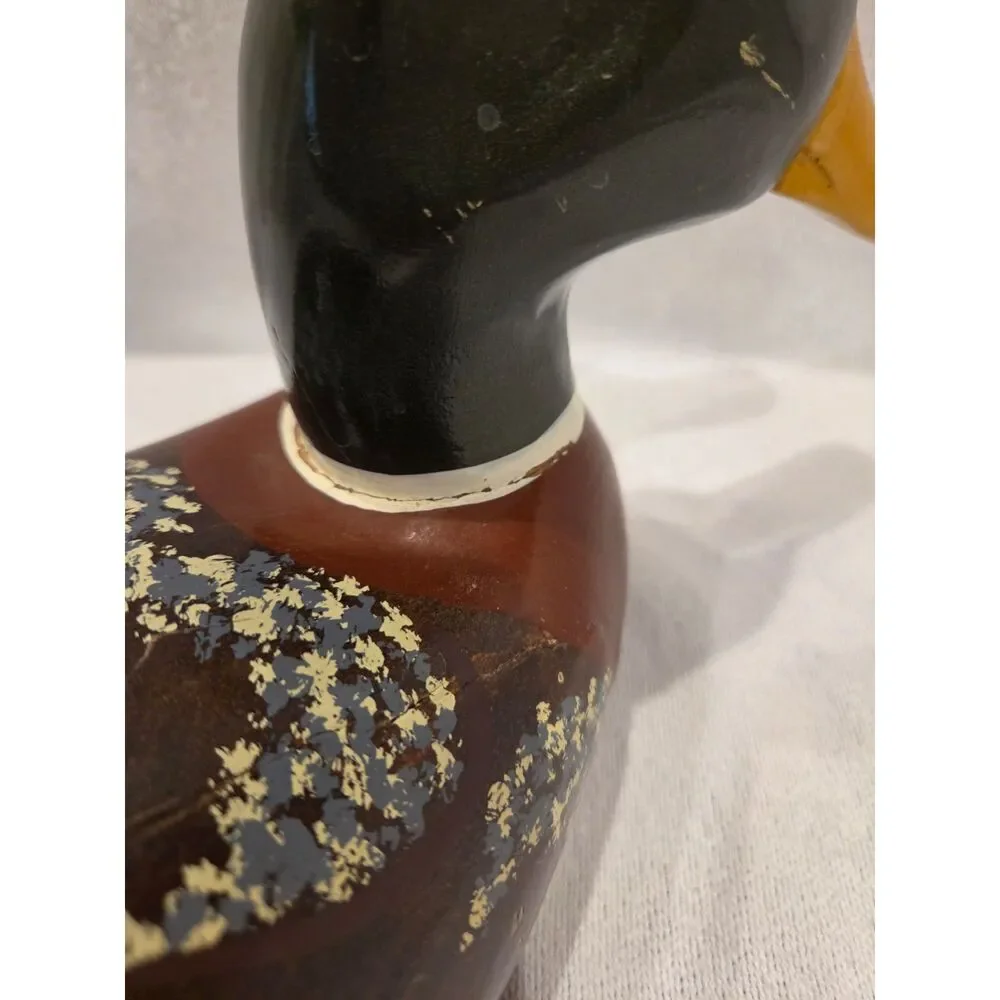 Vintage Hand Carved Wooden Duck Decoy Mallard Drake Painted Rustic Cabincore